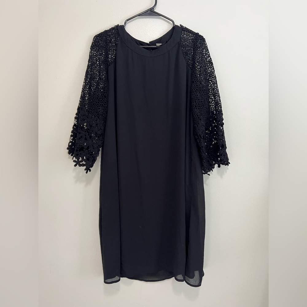 Classy Little Black Dress with Crochet Sleeves